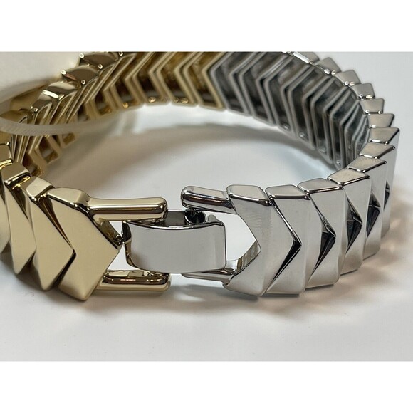 Open Edit Gold Rhodium Double Color  Arrow Design Stretch Bracelet New - Picture 5 of 7
